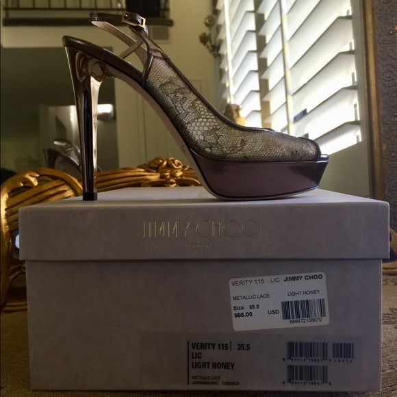 New Jimmy Choo Metallic Lace Heels 35.5 5.5 $995 - Picture 5 of 8